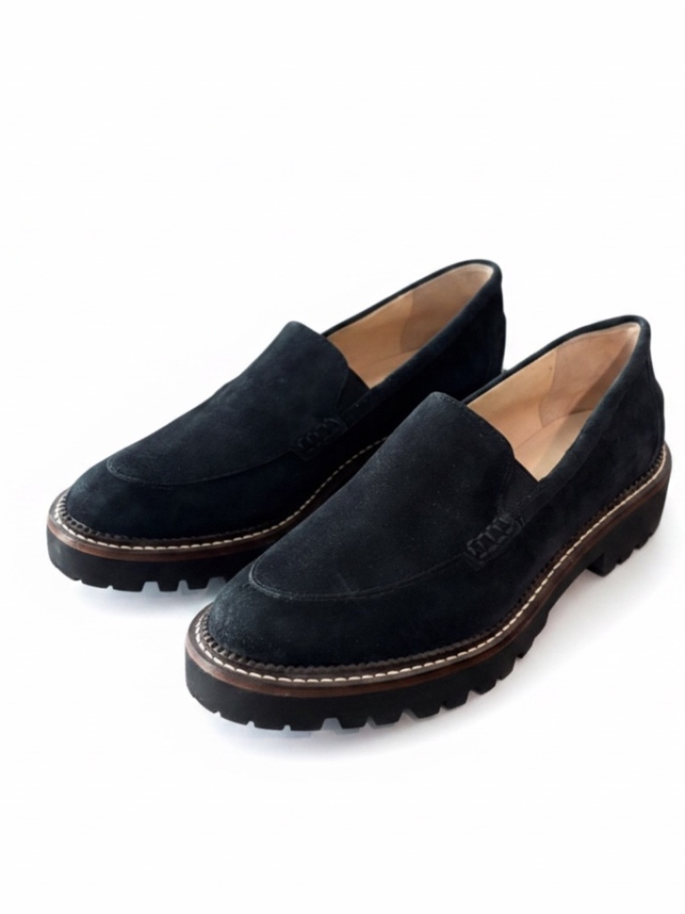 J. Jill Maeve Black Suede Lug Sole Loafers Contrast Stitching NWOB Size 8.5